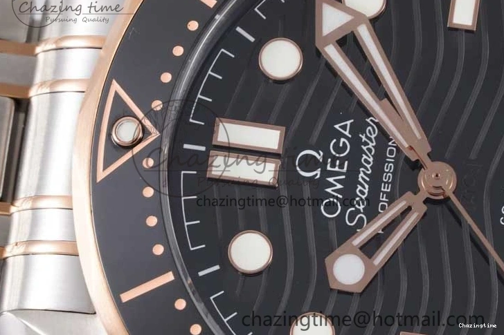 1218 UrbanChic Seamaster Diver 300M SS RG Black Ceramic Bezel JVSF 1:1 Best Edition Black Dial on SS RG Bracelet A 7786